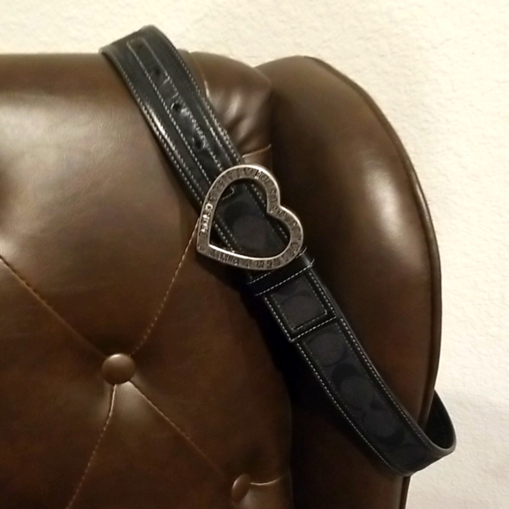 Coach poppy signature logo black fabric and leather belt size 28